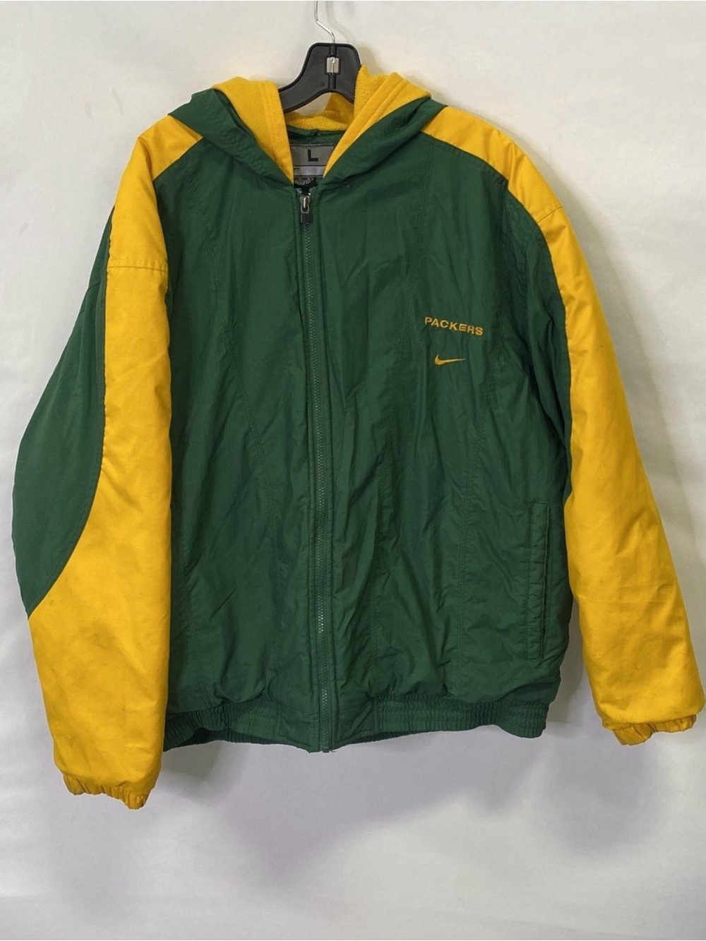 Vintage-Nike Green and Yellow Packers Hooded Windbreaker Jacket